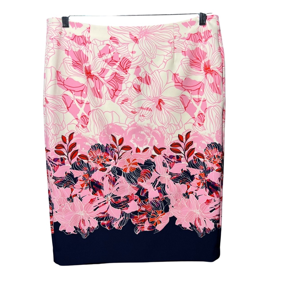 Halogen Pencil Skirt Floral Print Pink White Knee Length Size 8 Zipper Slit‎